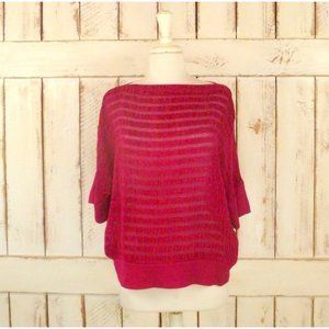 Vintage pink striped top/fuchsia pink velour blouse/slouchy top